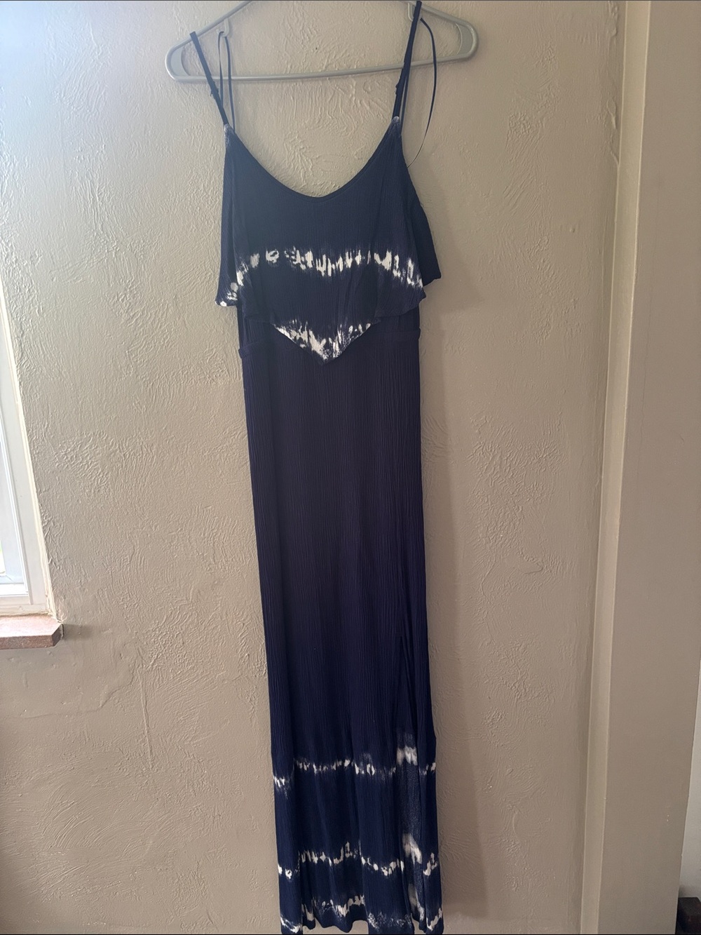 Mudd Navy and White Tie-Dye Maxi Dress with Spaghetti Straps